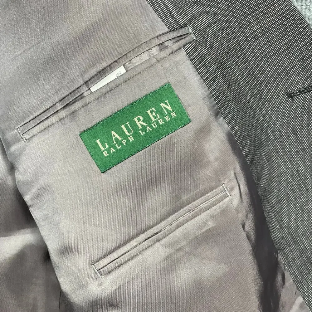 Lauren Ralph Lauren Blazer 46R Slate Gray 100% Wool Single Breast 4 Button Cuff